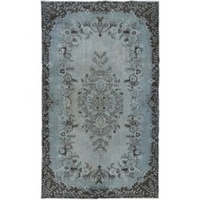 175 x 300  cm  Çağdaş El Düğümlü Halı, Mavi El Dokuması Yün ve Pamuktan Yapılmış Alan Halısı