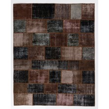 244 x 305  cm  El Dokuması Patchwork Halı, Koyu Tonlarda Anadolu Halısı,, Çok Renkli Peçvörk