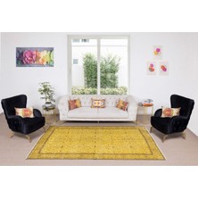 180 x 288  cm  El Dokuması Yeniden Boyanmış Eski Türk Halısı, Modern Sarı El Yapımı Yünlü Halı