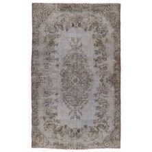 (185 x 306  cm ) Kahverengi ve Gri Tonlarda Renkli Anadolu Halısı, El Dokuması Madalyon Desenli Halı