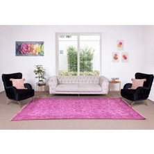 184 x 343  cm  El Dokuması Yeniden Boyanmış Eski Türk Halısı, Modern Pembe El Yapımı Yünlü Halı