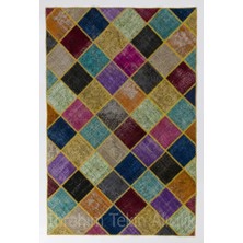 200 x 300  cm  Çok Renkli Patchwork Halı, El Dokuma Peçvörk, Geometric Halı