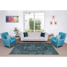 185 x 280  cm  El Dokuması Yeniden Boyanmış Eski Türk Halısı, Modern Yeşil El Yapımı Yünlü Halı