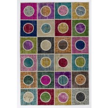 200 x 300  cm  Çok Renkli El Dokuması Yünlü Alan Halısı, Geometrik Patchwork Halı, Modern Peçvörk Halı