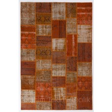 200 x 300  cm  Turuncu Renkli Patchwork Halı,  El Dokuma Anadolu Halısı, Turuncu Peçvörk