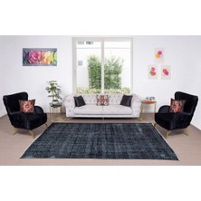 210 x 306  cm  El Dokuması Yeniden Boyanmış Eski Türk Halısı, Modern Siyah El Yapımı Yünlü Halı