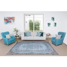 193 x 310  cm  El Dokuması Yeniden Boyanmış Eski Türk Halısı, Modern Mavi El Yapımı Yünlü Halı