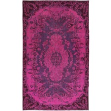160 x 263  cm , Yenilenmiş Pembe El Yapımı Halı, Modern Yün ve Pamuktan Yapılmış Eski Halı