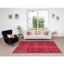 160 x 270  cm  El Dokuması Yeniden Boyanmış Eski Türk Halısı, Modern Kırmızı El Yapımı Yünlü Halı