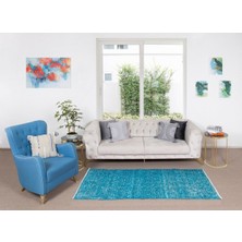 90 x 183  cm  El Dokuması Yeniden Boyanmış Eski Türk Halısı, Modern Mavi El Yapımı Yünlü Halı