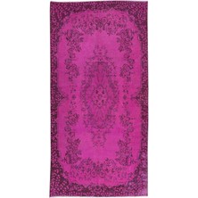 114 x 220  cm , Yenilenmiş Pembe El Yapımı Halı, Modern Yün ve Pamuktan Yapılmış Eski Halı