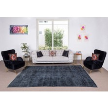 227 x 310  cm  El Dokuması Yeniden Boyanmış Eski Türk Halısı, Modern Siyah El Yapımı Yünlü Halı