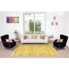 182 x 278  cm  El Dokuması Yeniden Boyanmış Eski Türk Halısı, Modern Sarı El Yapımı Yünlü Halı