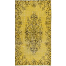 122 x 216  cm  Çağdaş Sarı El Yapımı Halı, Yeniden Boyanmış Türk Halısı