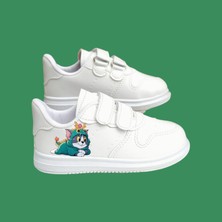 Yeşil Kedi Baskılı Arkadaşlar Beyaz Bantlı Çocuk Spor Ayakkabı
