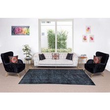 170 x 285  cm  El Dokuması Yeniden Boyanmış Eski Türk Halısı, Modern Siyah El Yapımı Yünlü Halı