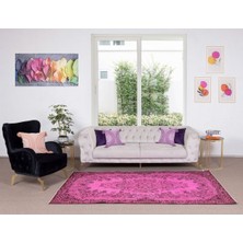 152 x 262  cm  El Dokuması Yeniden Boyanmış Eski Türk Halısı, Modern Pembe El Yapımı Yünlü Halı