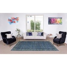 167 x 300  cm  El Dokuması Boyanmış Eski Anadolu Halısı, Modern Mavi El Yapımı Yünlü Halı