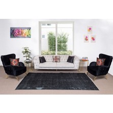 180 x 292  cm  El Dokuması Yeniden Boyanmış Eski Türk Halısı, Modern Siyah El Yapımı Yünlü Halı