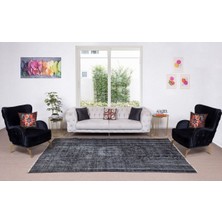 207 x 305  cm  El Dokuması Yeniden Boyanmış Eski Türk Halısı, Modern Siyah El Yapımı Yünlü Halı
