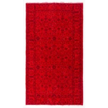 ( 117 x 210  cm ) Kırmızı Renkli El Dokuması Çiçek Desenli Anadolu Halısı, Otantik ve Modern Halı