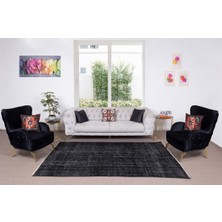 187 x 265  cm  El Dokuması Yeniden Boyanmış Eski Türk Halısı, Modern Siyah El Yapımı Yünlü Halı