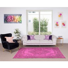 170 x 251  cm  El Dokuması Yeniden Boyanmış Eski Türk Halısı, Modern Pembe El Yapımı Yünlü Halı