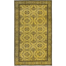 164 x 274  cm  El Dokuma Modern Halı, El Düğümlü Sarı Yenilenmiş Türk Halısı