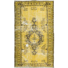 162 x 263  cm  Çağdaş Sarı El Yapımı Halı, Yeniden Boyanmış Türk Halısı