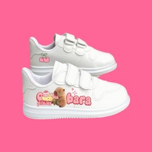 Capy Capy Bara Baskılı Beyaz Bantlı Çocuk Spor Ayakkabı Sneaker