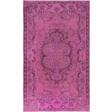 181 x 300  cm , Pembe El Yapımı Halı, Yenilenmiş Yün ve Pamuktan Yapılmış Eski Türk Halısı