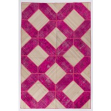 200 x 300  cm  El Yapımı Renkli Patchwork Halı, El Dokuma Bej ve Pembe Renkli Peçvörk Alan Halısı
