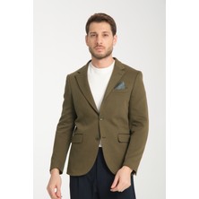 Frappoli Samues Erkek Haki Örme Likralı Esneyen Kumaş Slim Fit Mono Yaka Spor Blazer Ceket