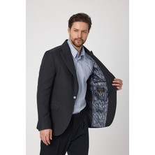 Frappoli Classo Erkek Koyu Lacivert Slim Fit Sivri Yaka Kendinden Desenli Blazer Ceket