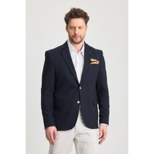 Frappoli Fazino Erkek Koyu Lacivert Pamuk Karışımlı Metal Düğmeli Spor Blazer Ceket