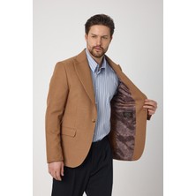 Frappoli Classo Erkek Camel Slim Fit Sivri Yaka Kendinden Desenli Blazer Ceket