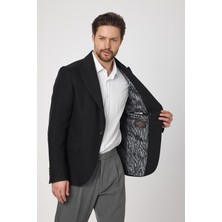 Frappoli Classo Erkek Siyah Slim Fit Sivri Yaka Kendinden Desenli Blazer Ceket