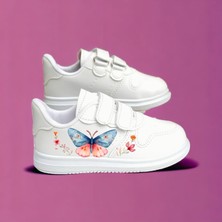 Renkli Büyük Kelebek Baskılı Beyaz Çocuk Spor Ayakkabı Sneaker