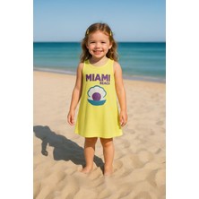 Luess Kız Çocuk %100 Pamuklu Baskılı  Elbise - Sarı (3-4 Yaş - 8-9 Yaş)