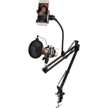 Driton Ds-09 Telefon Ipad Tutuculu Shock Mount Pop Filtreli Masa Mikrofon Standı