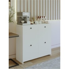 4 Kapak 4 Raflı Kahve Köşesi Çok Amaçlı Kahve Dolabı Beyaz