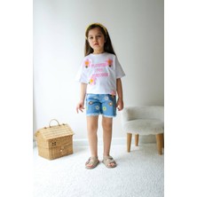 Starry Couture Kız Çocuk Çiçek Nakışlı Tişört ve Kot Şort Takımı