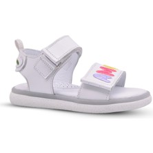 Mior Kız Çocuk Çift Cırtlı Hakiki Deri Beyaz Renk Sandalet