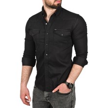 Deepsea Çift Cepli Çıtçıtlı Uzun Kollu Kot Gömlek 2502503