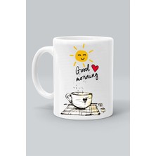Güneş Good Mornıng Kahve Tasarım Baskılı Beyaz Klasik Kupa Bardak