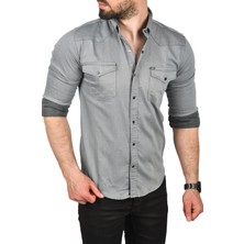 Deepsea Çift Cepli Çıtçıtlı Uzun Kollu Kot Gömlek 2502503