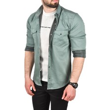 Deepsea Çift Cepli Çıtçıtlı Uzun Kollu Kot Gömlek 2502503