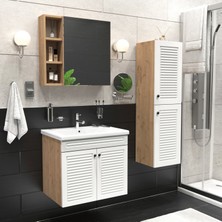 Aynalı I Lavabolu I Boy Dolaplı I Asma Lavabo Dolap Takımı - Ahşap Beyaz