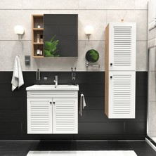 Aynalı I Lavabolu I Boy Dolaplı I Asma Lavabo Dolap Takımı - Ahşap Beyaz