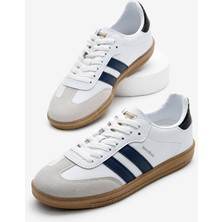 Tonny Black Unisex Beyaz Lacivert Termo Taban Yanı Şeritli Bağcıklı Spor Ayakkabı